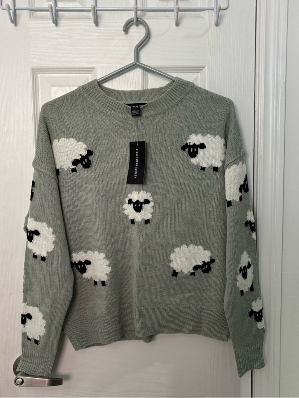 Sheep Pattern Teal Crewneck Sweater